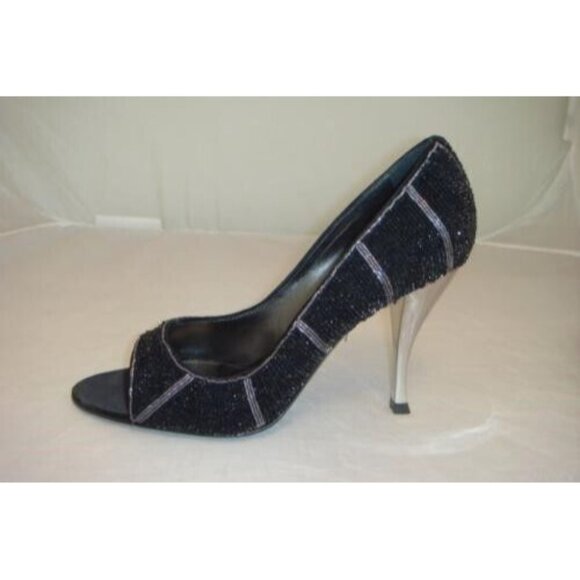 Sergio Rossi Evening Shoes High Heels Pumps Black Silver Beaded 8 US  New In Box - Picture 3 of 5